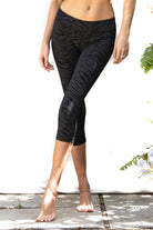 Black Zebra Capri Leggings close up front