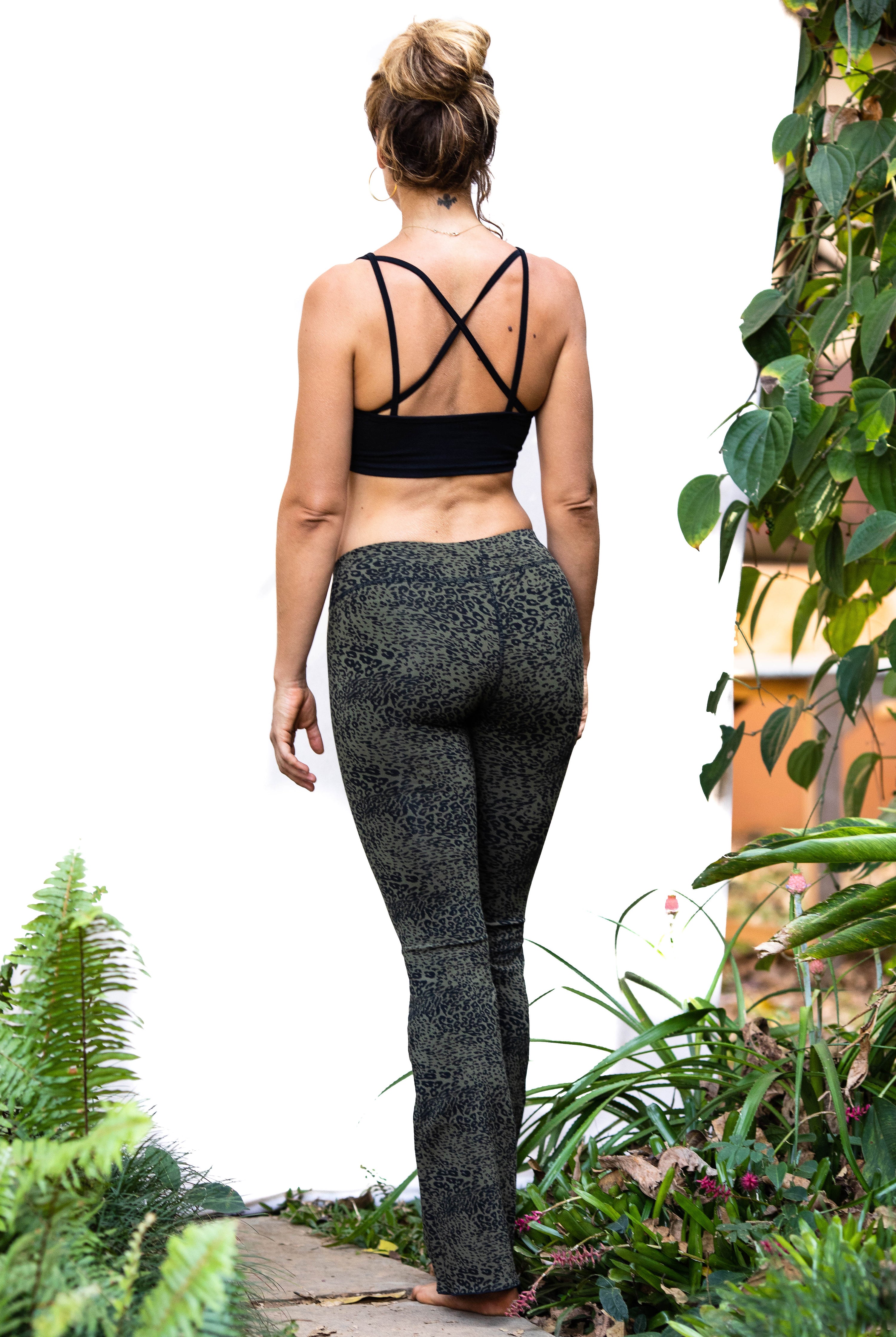 Flared Leggings - Olive Green Black Leopard - FUNKY SIMPLICITY