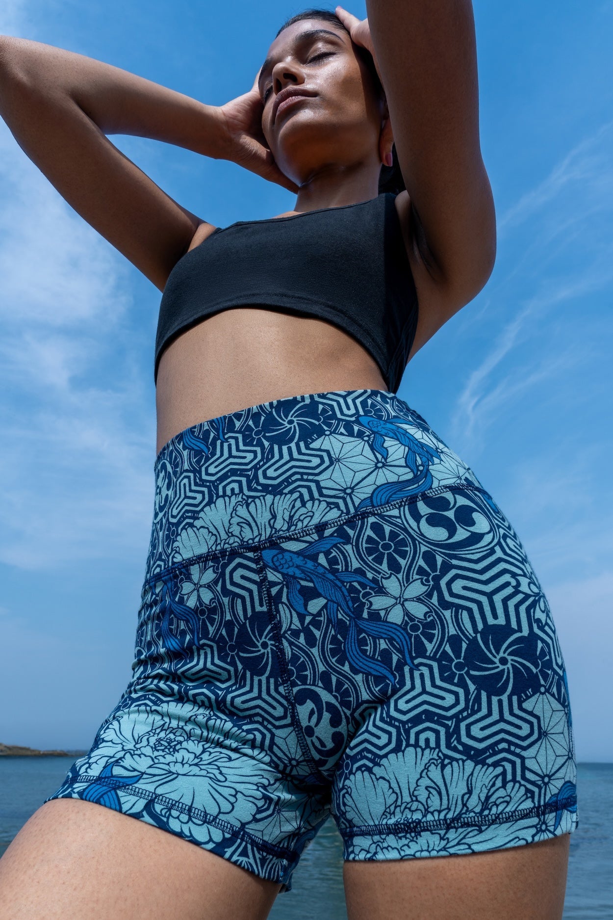 Shorts Yoga hot pants Funky Simplicity Snake Green Black Cotton Lycra