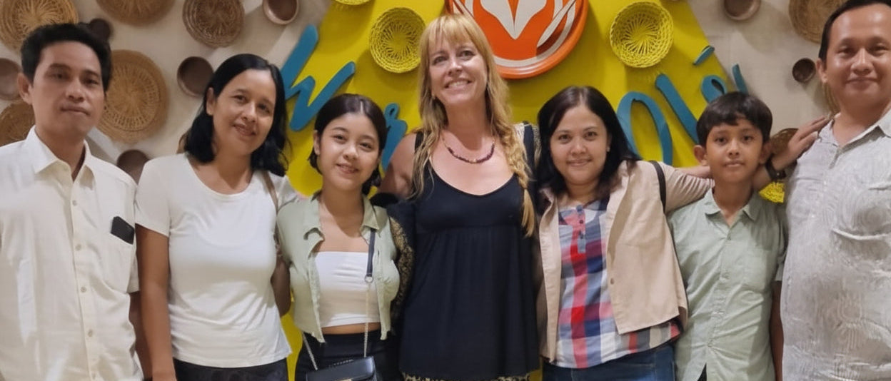 Funky Simplicity Bali family team in their home-atelier — handmade cotton-stretch clothing, shipped from the Netherlands