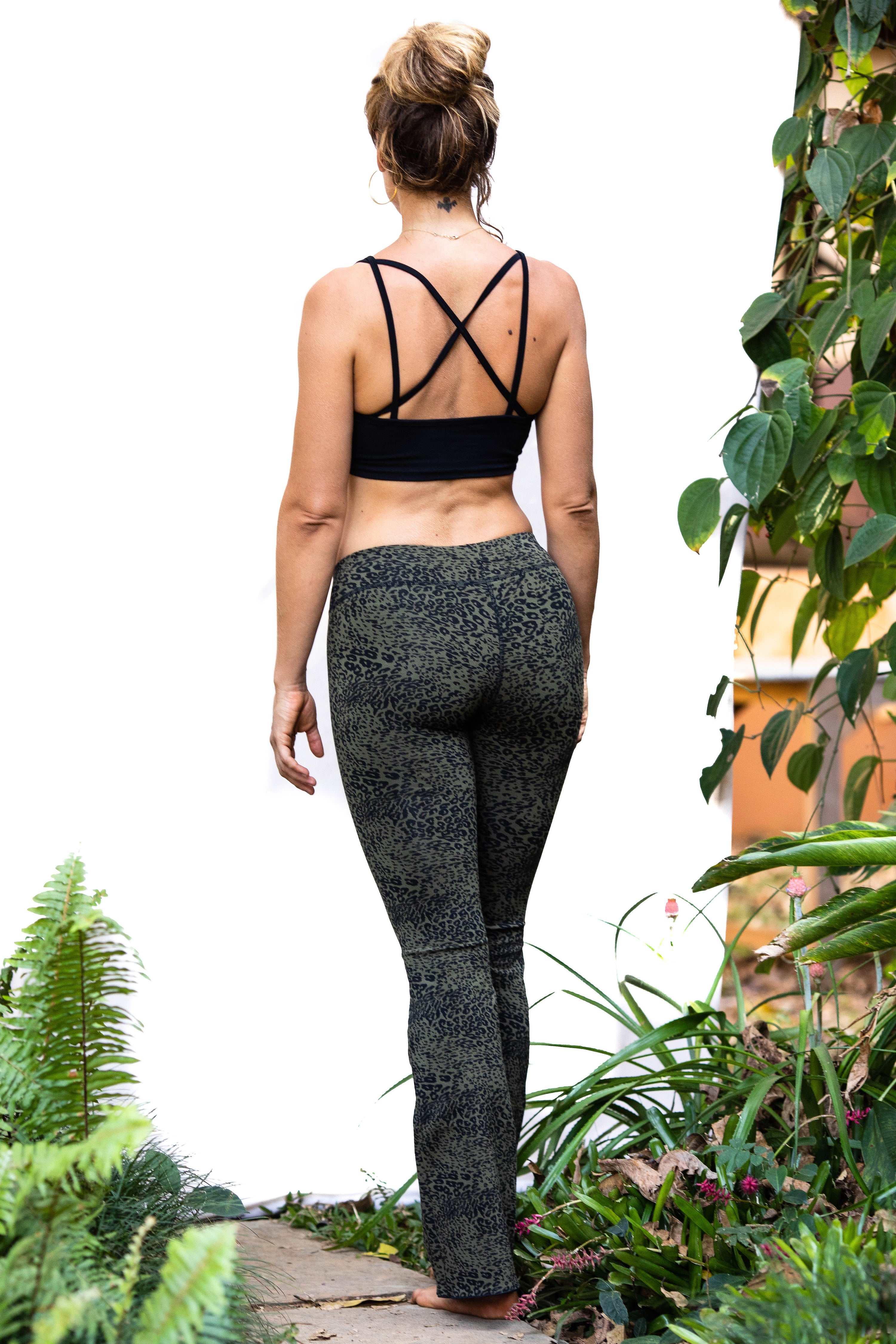 Flared Leggings - Olive Green Black Leopard - FUNKY SIMPLICITY